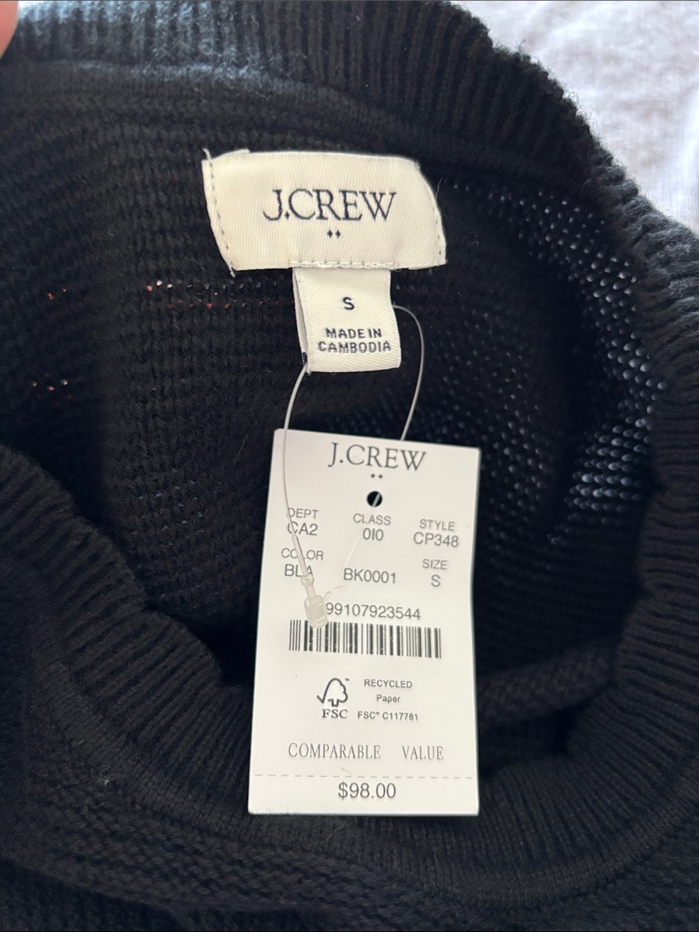 NEW J CREW Knit Crew Neck Sweater Black Size S Womens Scallop - Picture 5 of 6